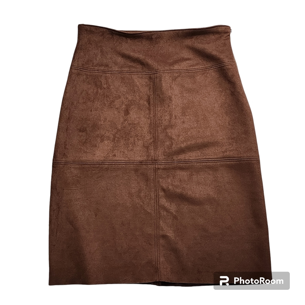 Womens Chaps Faux Suede Skirt Size 10 Below The Knee brown